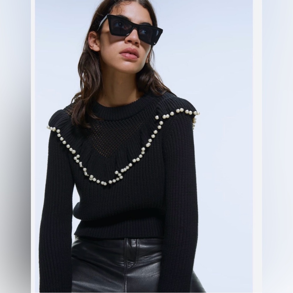 90- ZARA Knit Sweater With Beaded Pearls